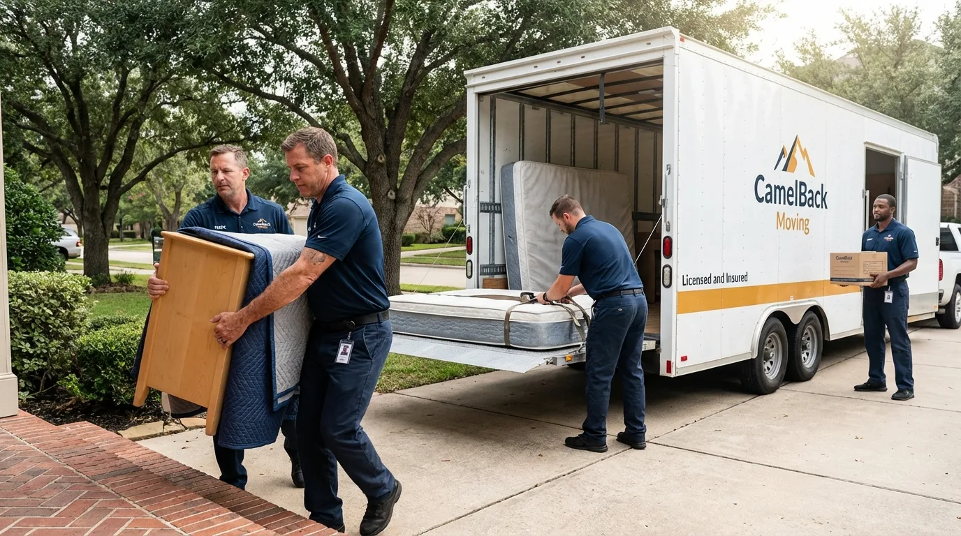 Crew loading residential truck for cross-state move from Dexter, NM