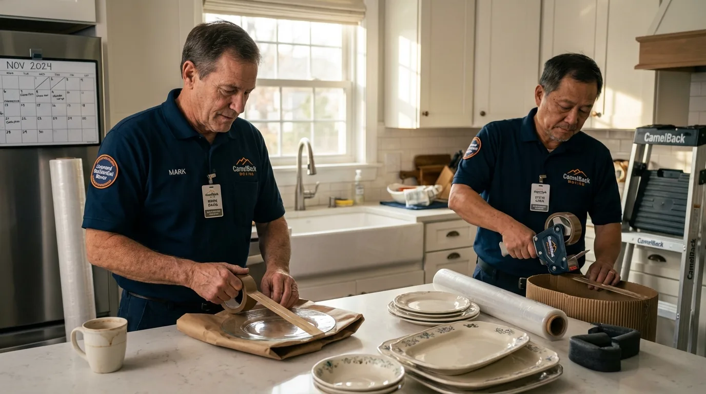 Professional crew packing kitchen dishware in Dexter, NM